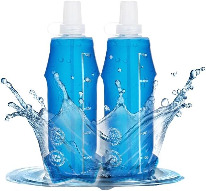 AFQLED 2 Pack Collapsible Water Bottle 500ml for Running and Hiking